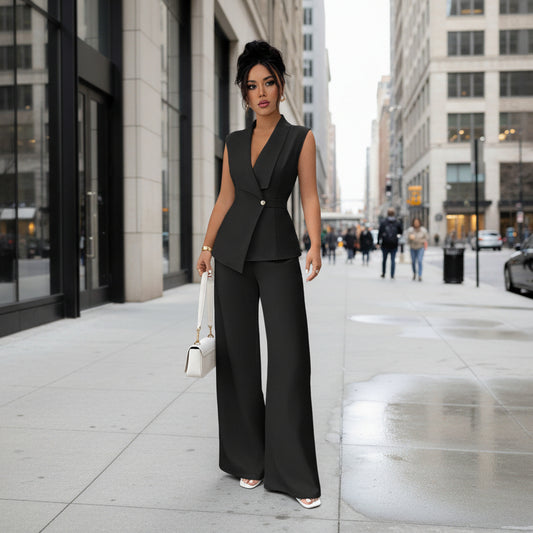 Sleeveless Blazer And Straight-leg Pants Two-piece Set 