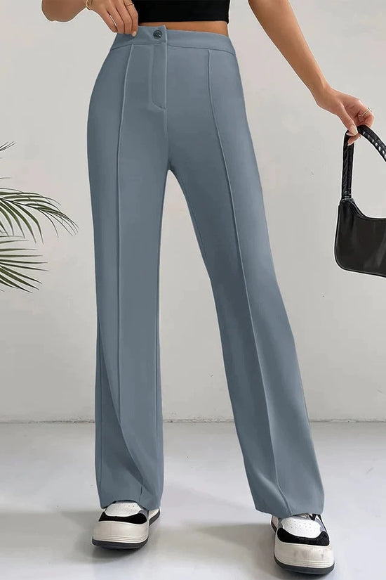 Womens Straight Flare Pants With High-Waisted Stitching Details 