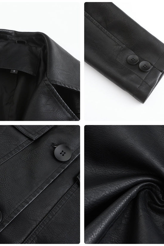 Long Leather Trench Coat Fashionable Outerwear For Women 