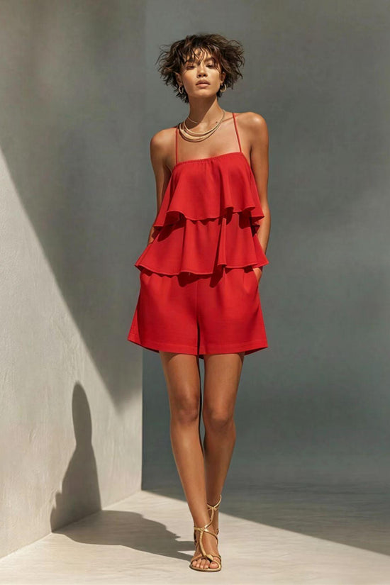 Multi-layer Ruffle Loose Camisole And Shorts Set 