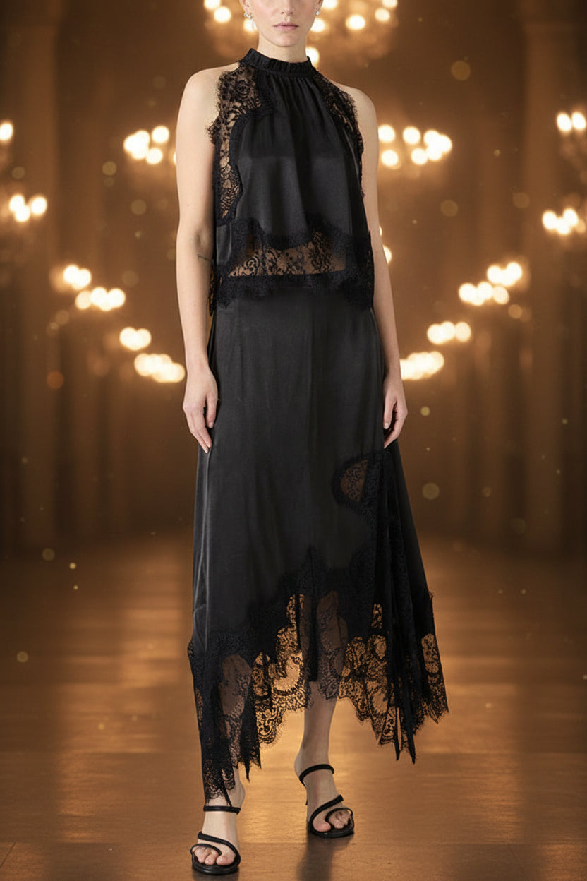 V-Neck Waist Trimming Ruffles Elegant Dress 
