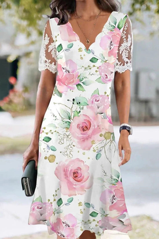 Lace Short-sleeve Floral Dress Women's Clothing 
