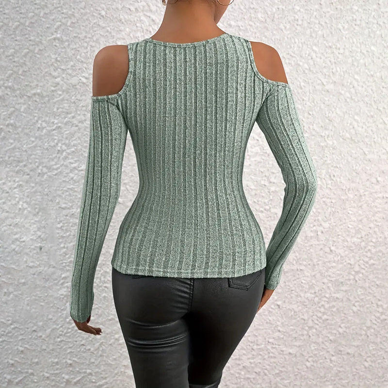 Women's Ribbed Long Sleeve Top Cut Out Front Detail Fitted Sexy Tee Casual Dressy T-Shirt Tops CJ US