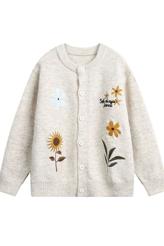 Retro Preppy Style Floral Embroidery Cardigan Sweater 