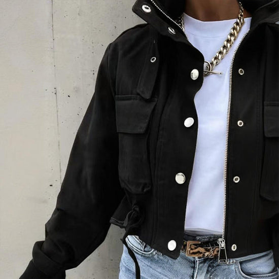 Women’s stand collar drawstring hem jacket CJ US