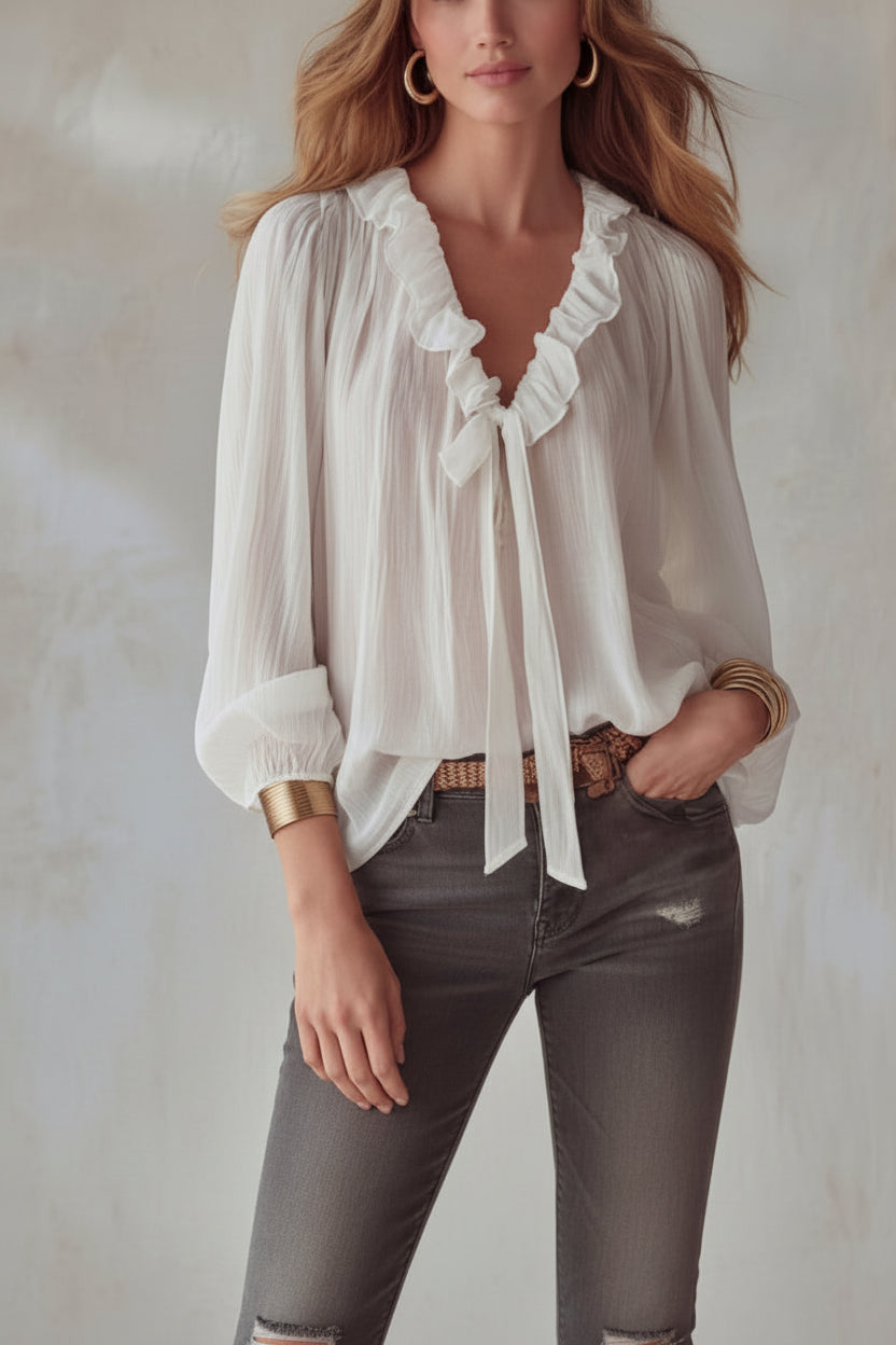 Fashionable V-neck Loose-fit Shirt Top 