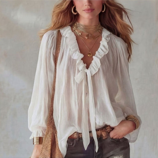 Fashionable V-neck Loose-fit Shirt Top 