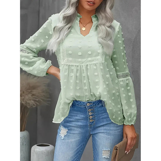 Women’s Long‑Sleeve V‑Neck Business Casual Blouse CJ US
