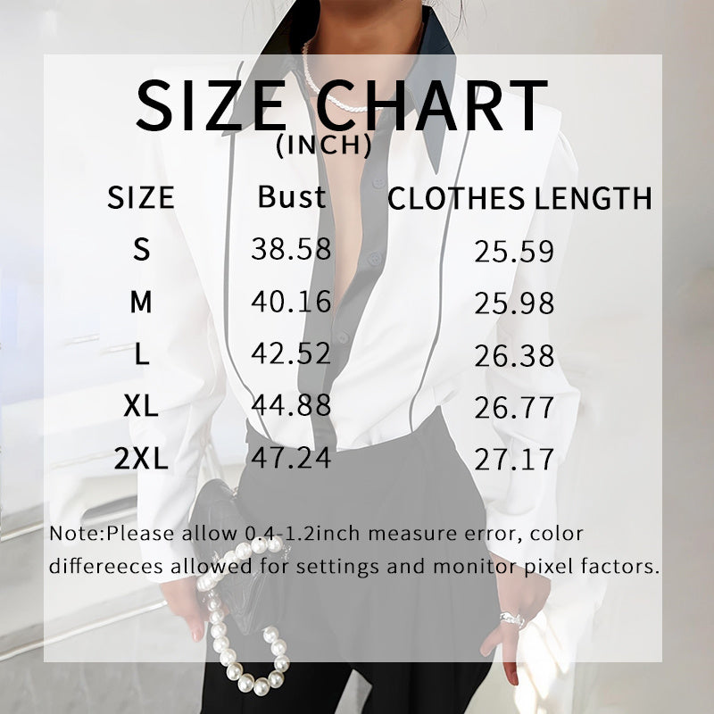 Women’s Black White Colorblock Shirt – Elegant Office Button Down Blouse CJ US