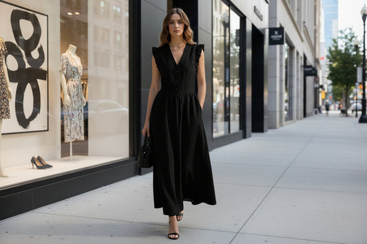 Casual Fashionable Elegant V-Neck Dress With Pockets 