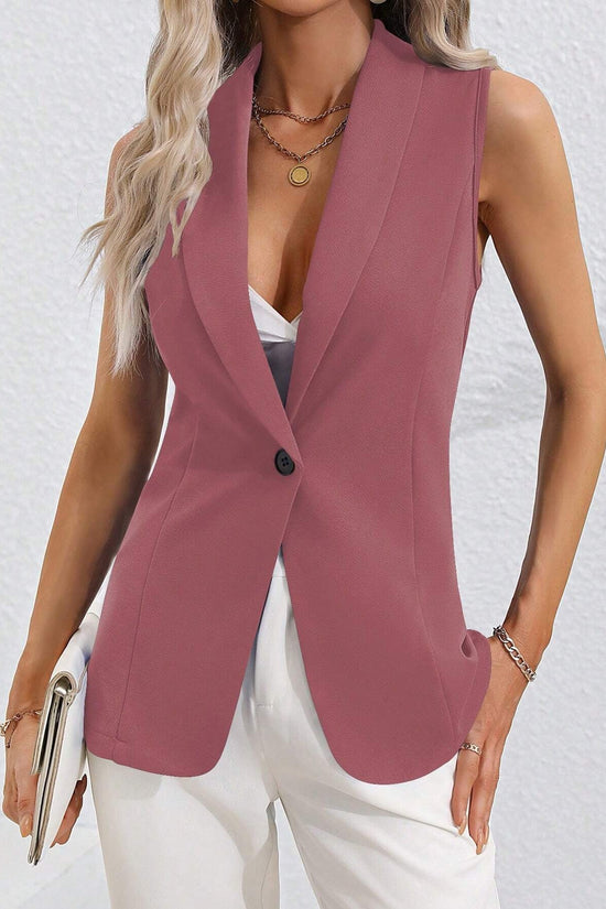 Cardigan Single Button Jacket Sleeveless Round Neck 