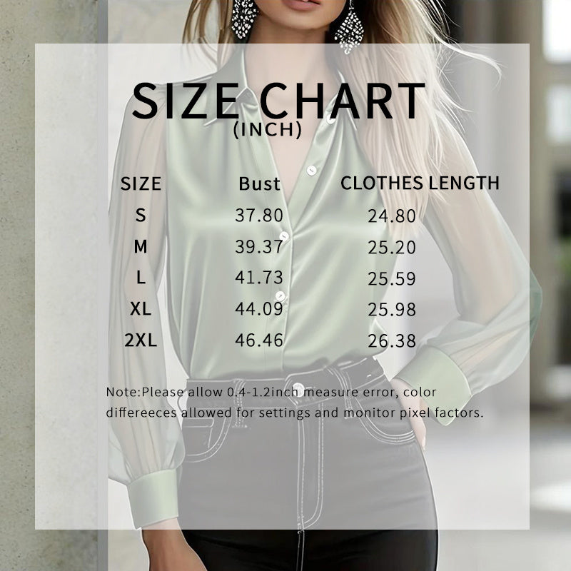 Women's Elegant Satin Blouse With Mesh Sleeves, Solid Color Chic Button-Up Shirt Diversi Fashion™