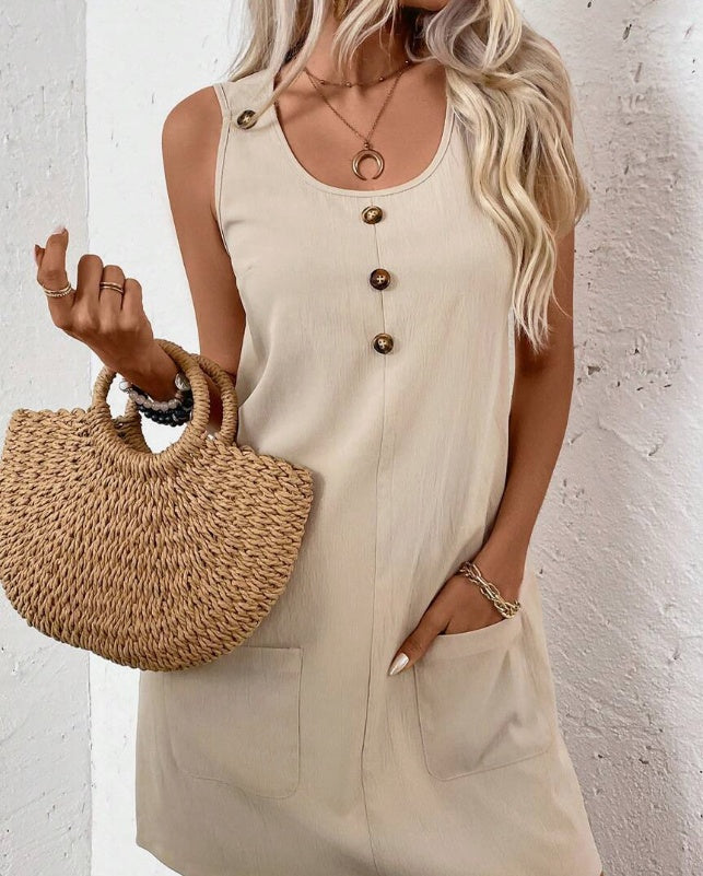 Women’s Solid‑Color Sleeveless A‑Line Dress CJ US