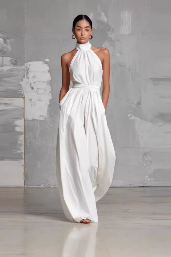 Fashionable And Elegant Belted Pleated Jumpsuit With A Cinched Waist 