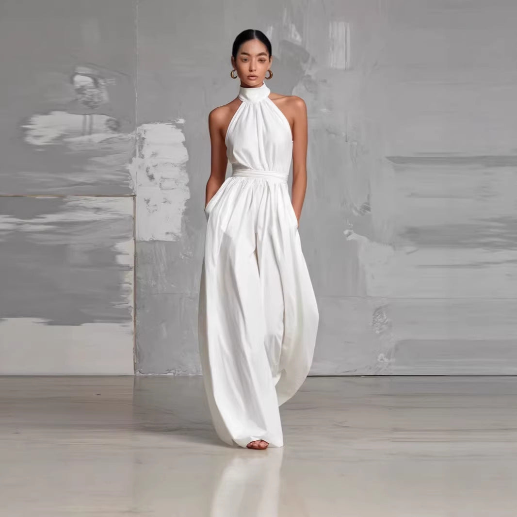 Fashionable And Elegant Belted Pleated Jumpsuit With A Cinched Waist 