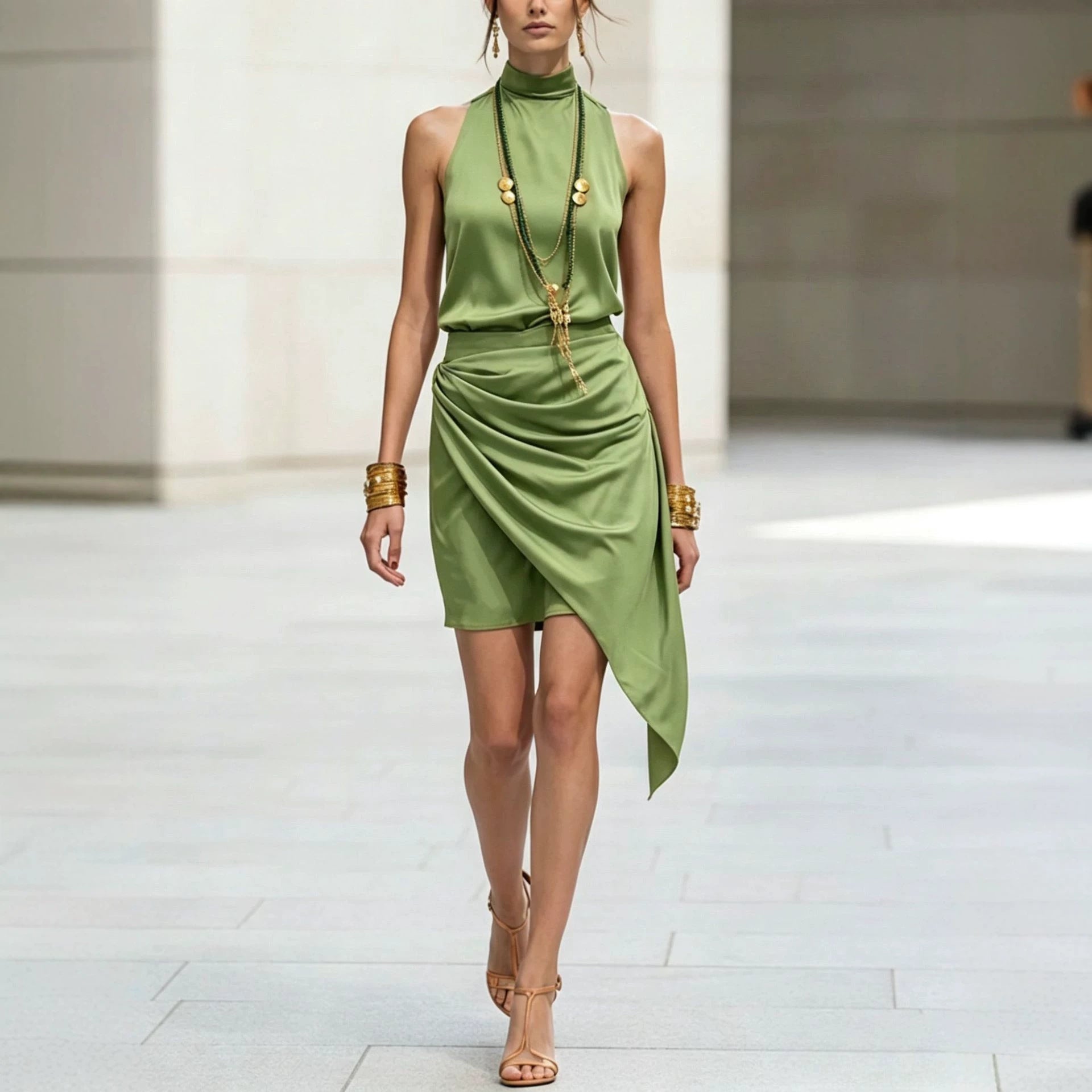 Sleeveless Double-layer Asymmetrical Hem Mini Skirt 