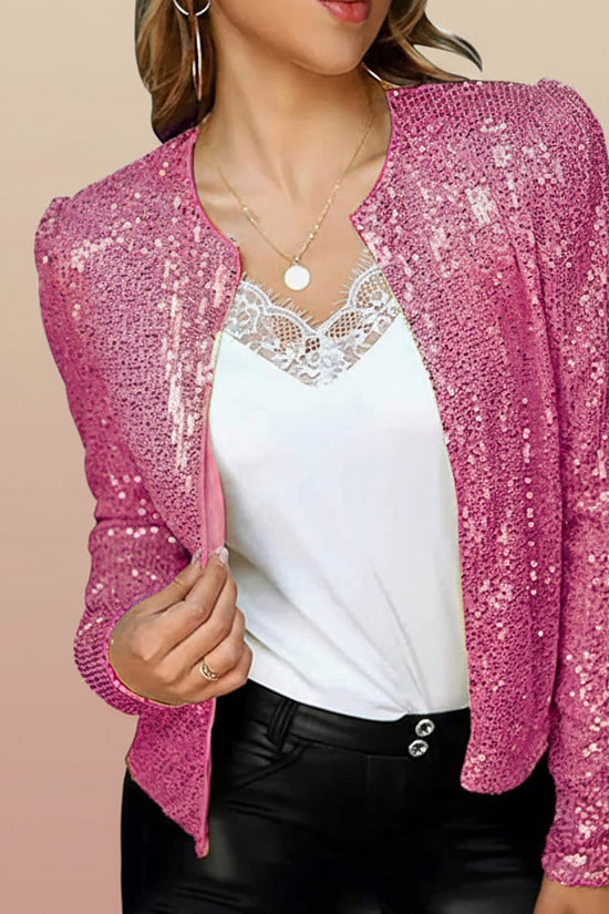 Women's Fashion Colorblock Sequin Short Casual Jacket 