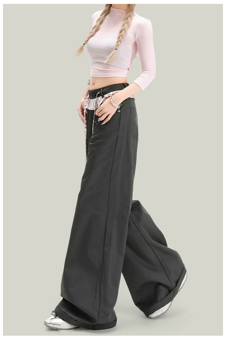 American-style Vintage Lace-panelled Casual Pants 