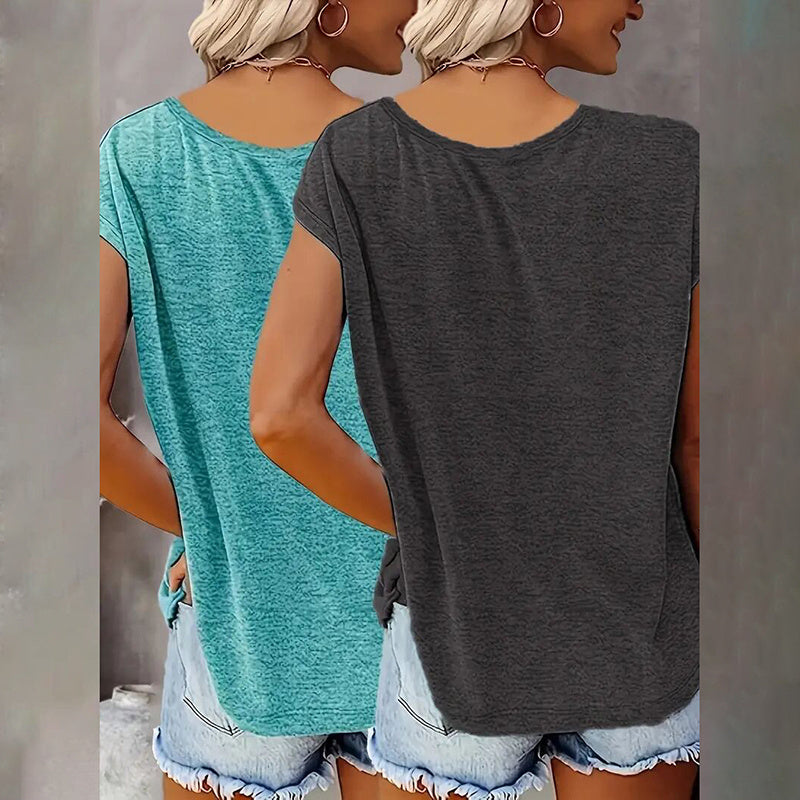 2Pack Women's V Neck Sleeveless Tank Tops Loose Fit Casual Summer Beach Shirts FitiqueFit