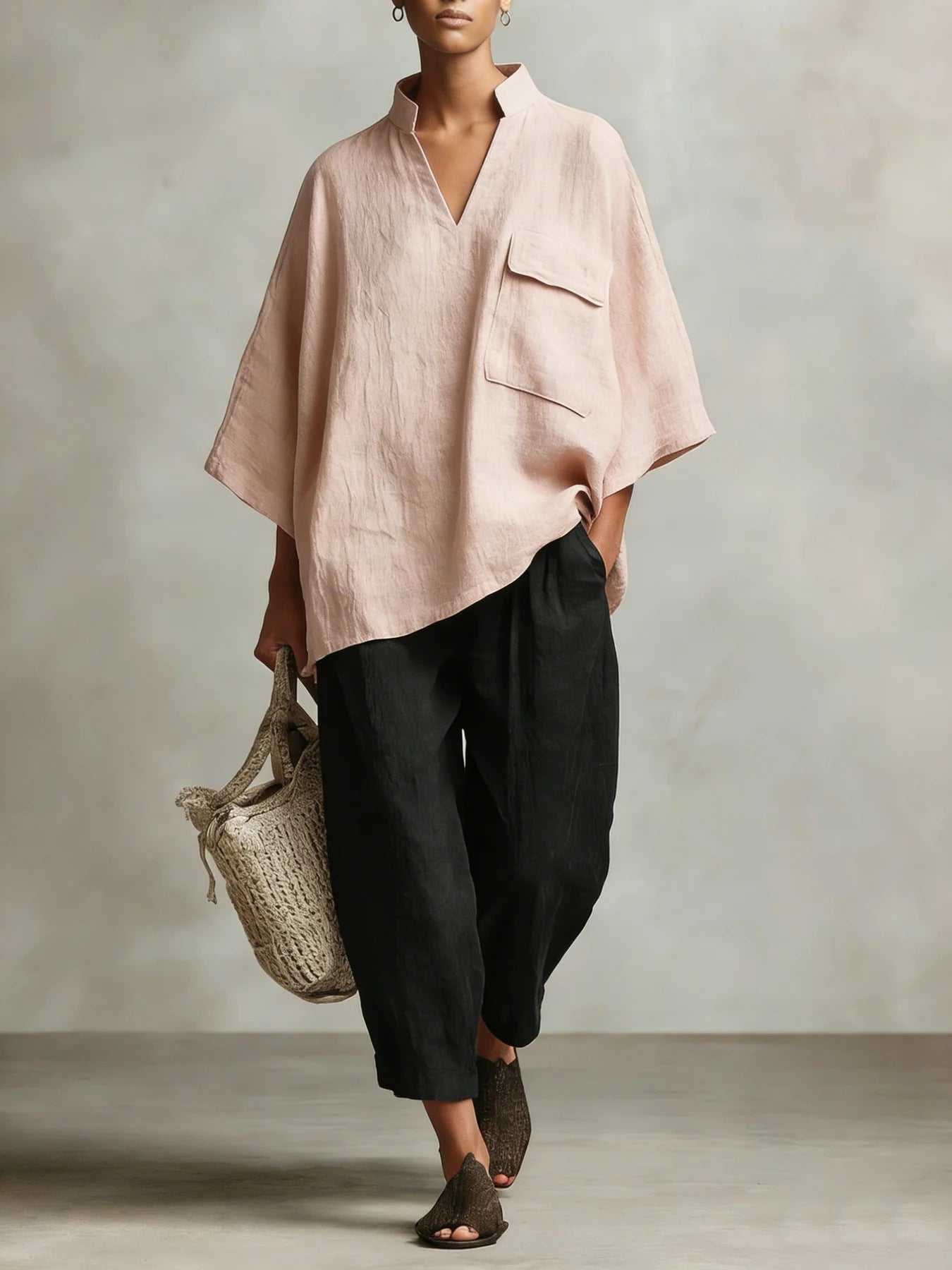 Loose-fitting Solid-color Stylish Women's Linen Shirt 