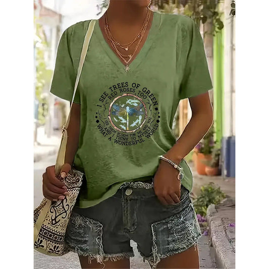Letter Print Short Sleeve T-Shirt Casual Summer Top CJ