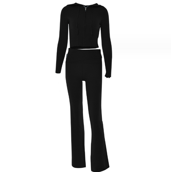 Long Sleeve Sweater & High Waist Long Pants Set | ladies long sweaters