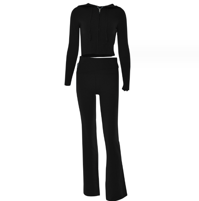 Long Sleeve Sweater & High Waist Long Pants Set | ladies long sweaters