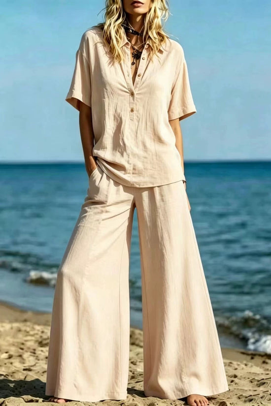 Button-down Shirt And Wide-leg Pants Two-piece Set For Women 