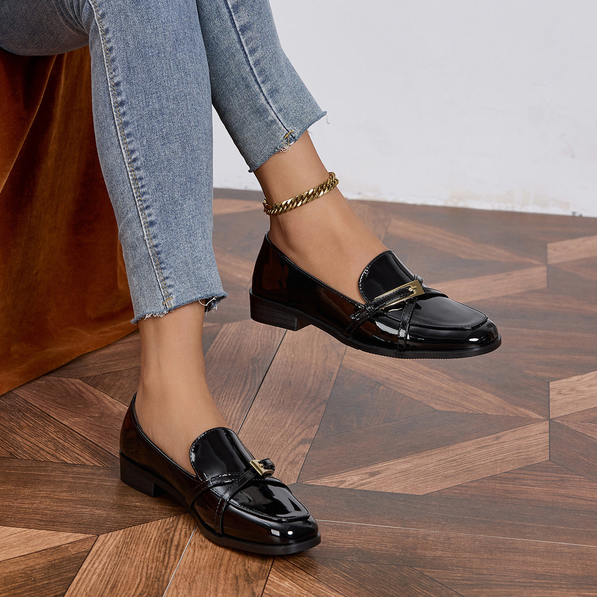 Casual All-Match Patent Leather Square Toe Leather Shoes CJ