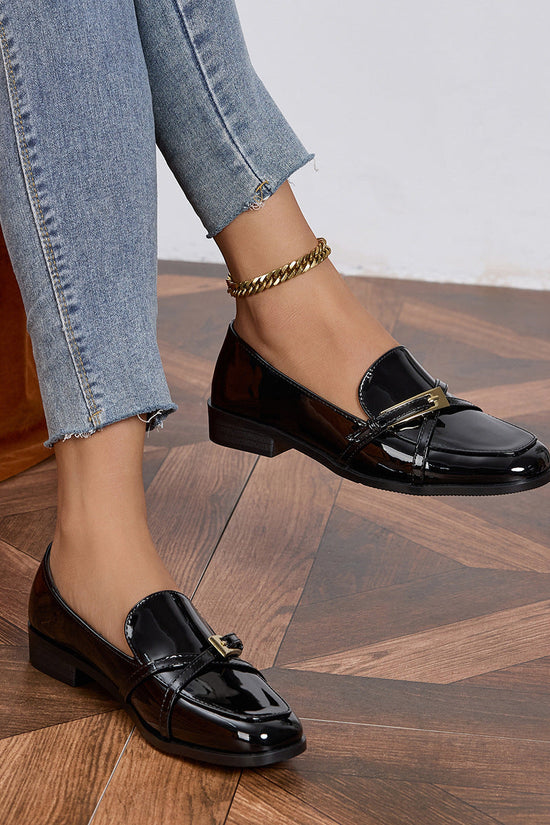 Casual All-Match Patent Leather Square Toe Leather Shoes CJ