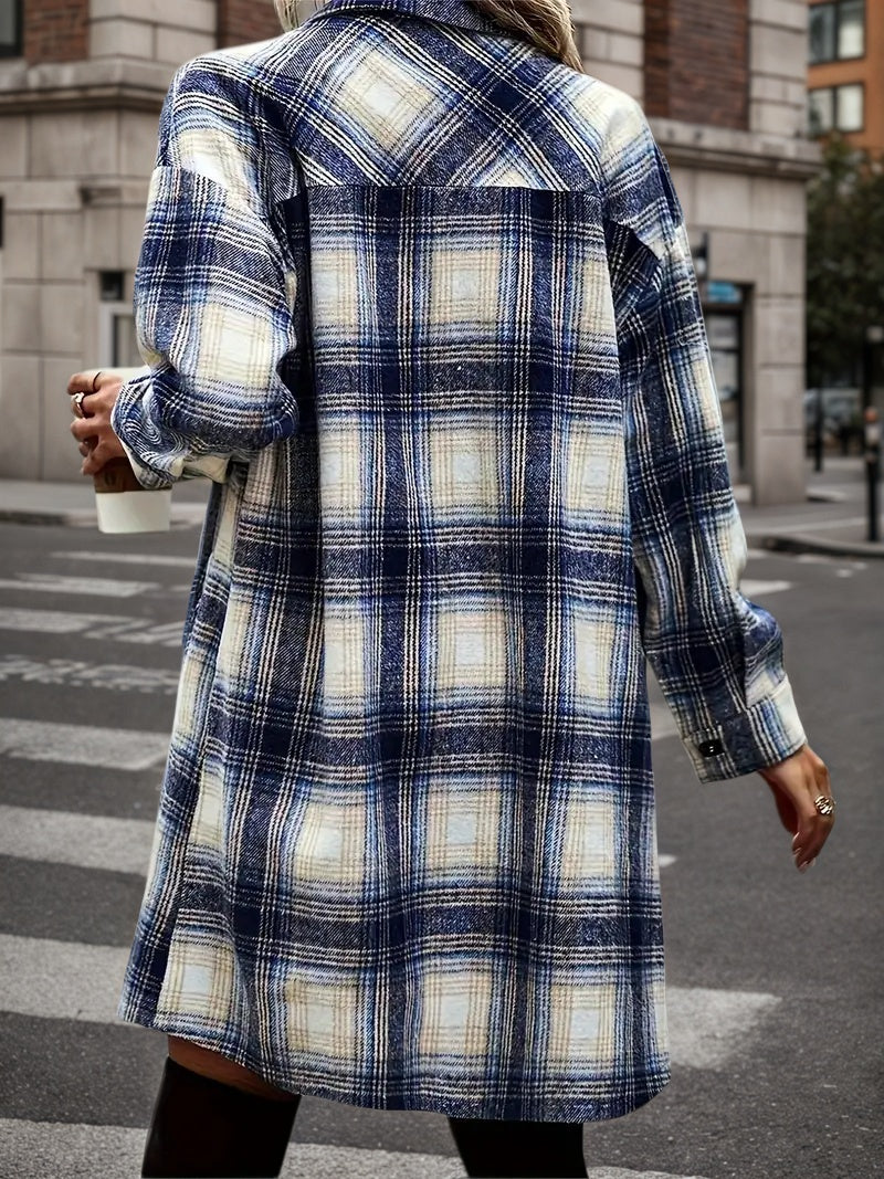Women's Plaid Shack Set, Oversized Flannel Shirt Jacket And Worn-out Denim Shorts, Paired With Knee High Boots In A 90s Retro Style, A Must-have For Autumn Streetwear CJ US