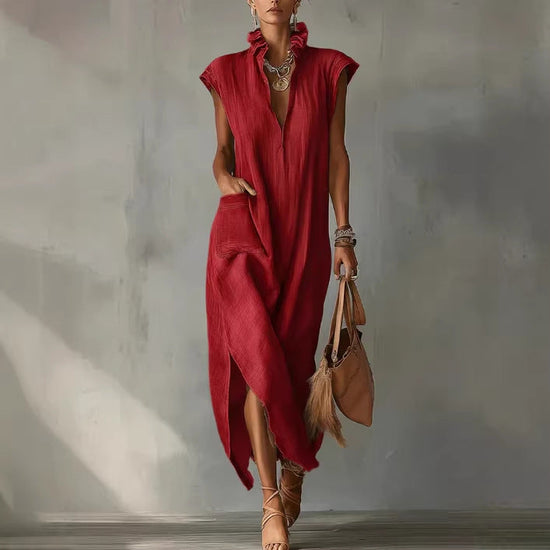 Women's Cotton-Linen Sleeveless Solid-Color Dress 