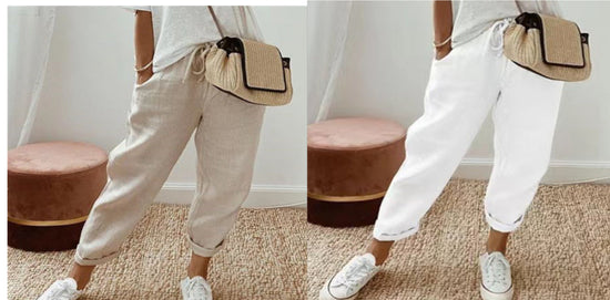 Women's Fashion Cotton Linen Solid Color Casual Pants 