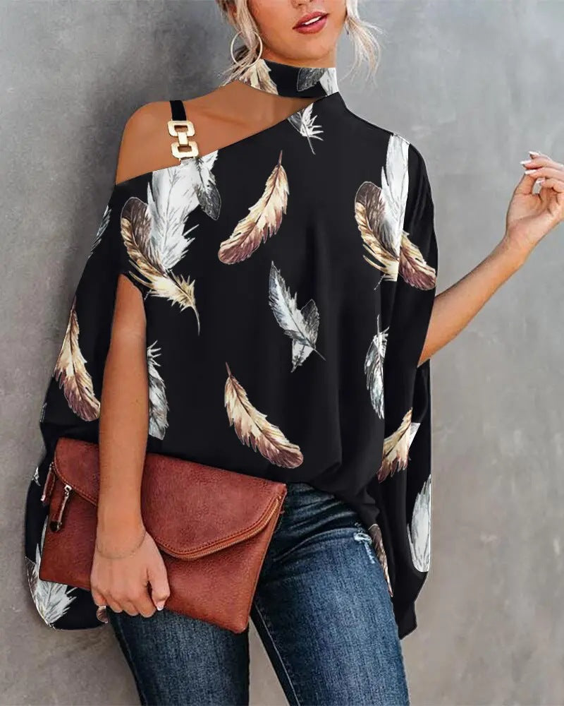 Women’s V-Neck Printed Off-Shoulder Vest Top 