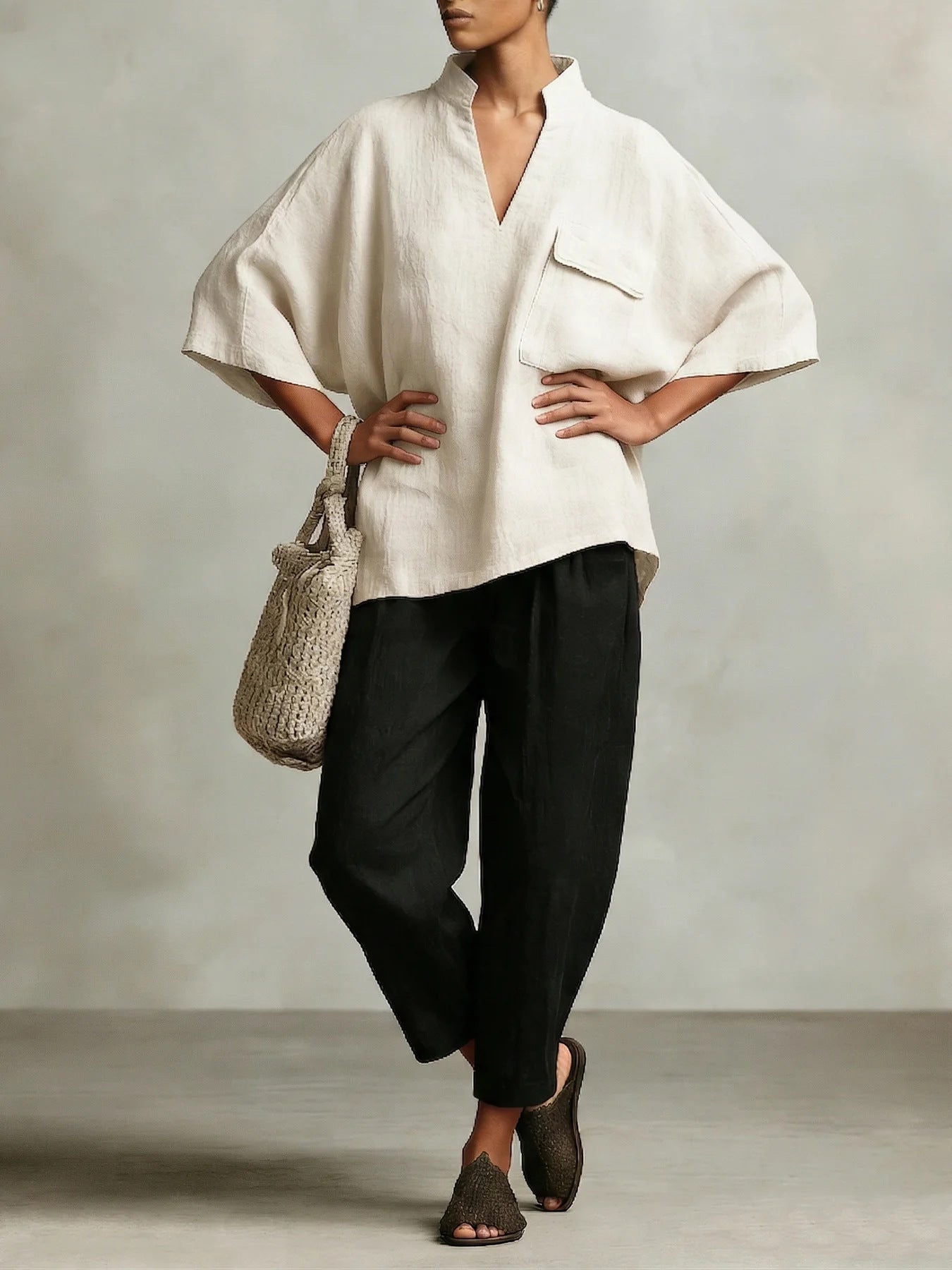 Loose-fitting Solid-color Stylish Women's Linen Shirt 