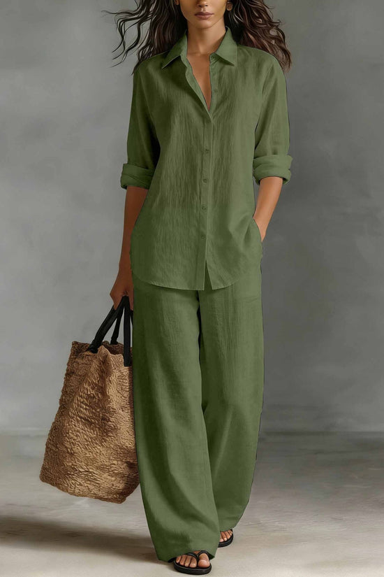 Bohemian Resort Cotton-Linen Top And Pants Set 