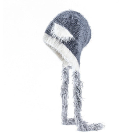 Cat Ears Mink Wool Ear Protection Color Matching Woven Hat Knitted Hat CJ