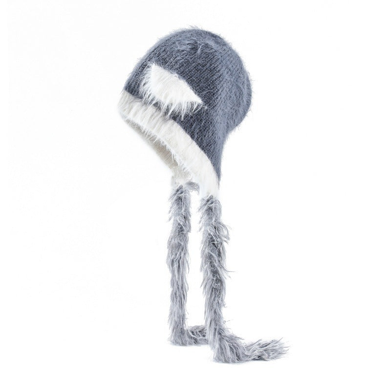 Cat Ears Mink Wool Ear Protection Color Matching Woven Hat Knitted Hat CJ