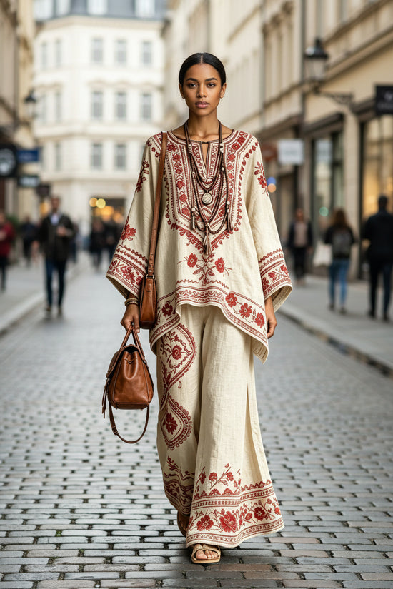 Women's Fashionable Loose-Fit Printed Long-Sleeve Set 