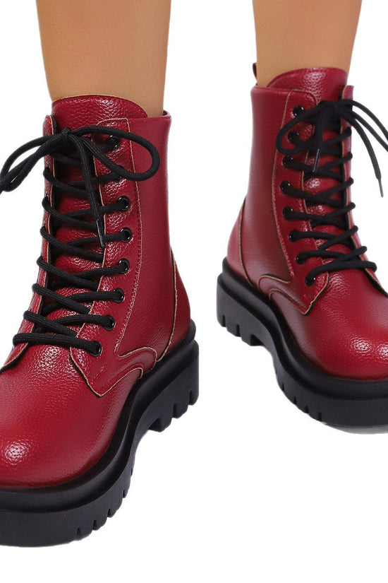 Women's Round-toe Plus-size Lace-up Chunky-sole Ankle Boots 