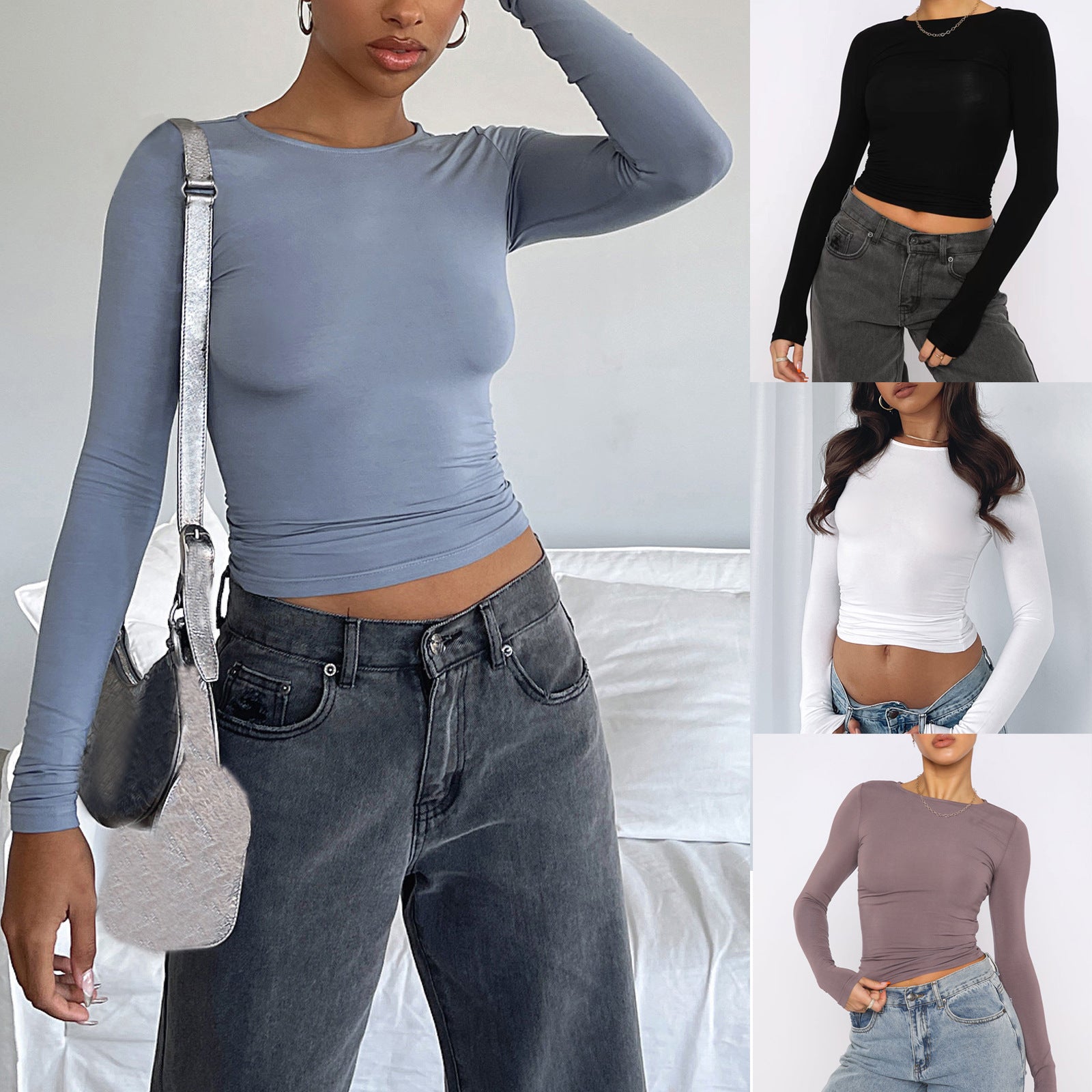 Slim Fit Long Sleeve Shirt | Women's Casual Crop Tops | Diversi