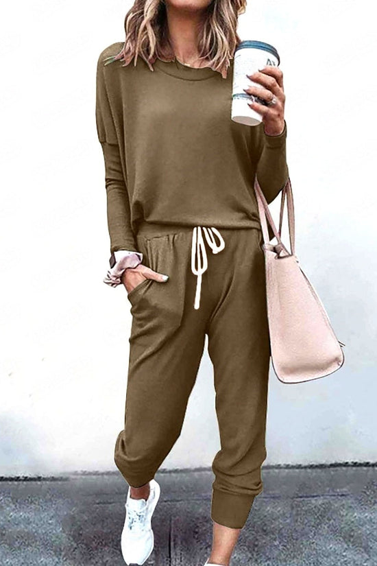 Loose Solid Color Long Sleeve Casual Set 