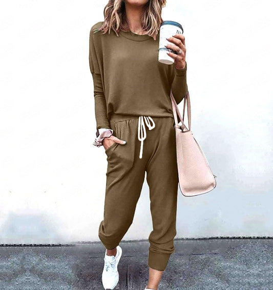 Loose Solid Color Long Sleeve Casual Set 