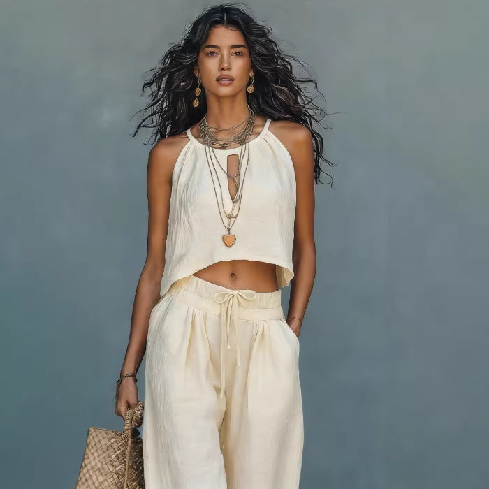 Women's Sleeveless Tank Top And Wide-Leg Pants Set 