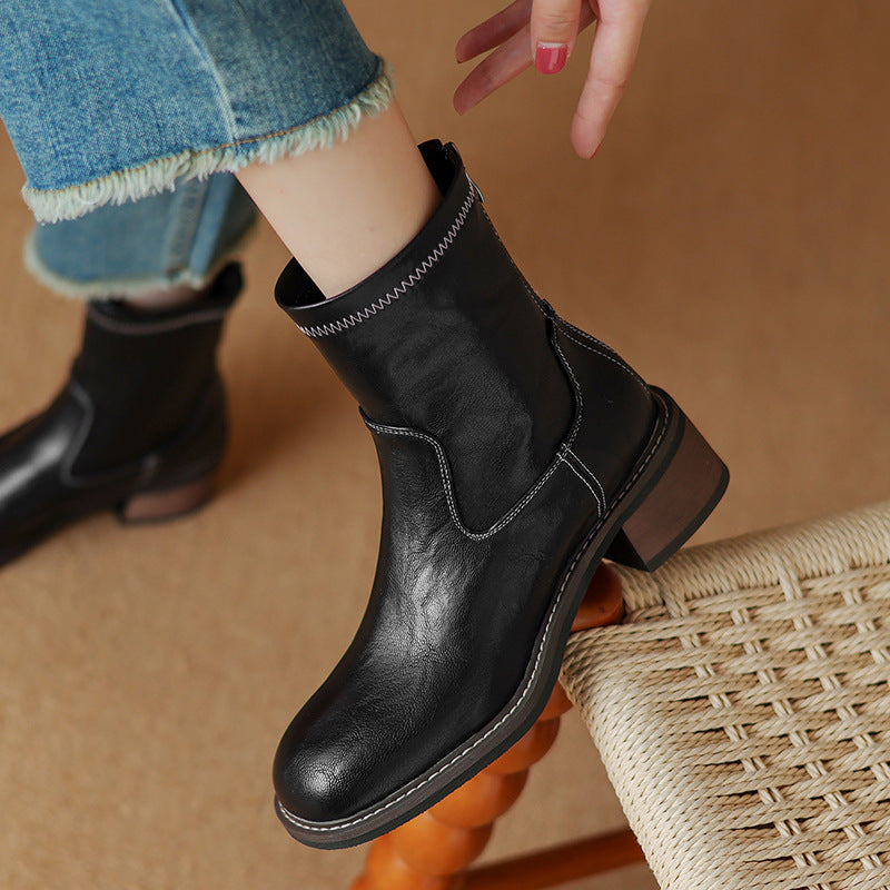 Women's Simple And Casual Mid-heel Martin Boots CJ