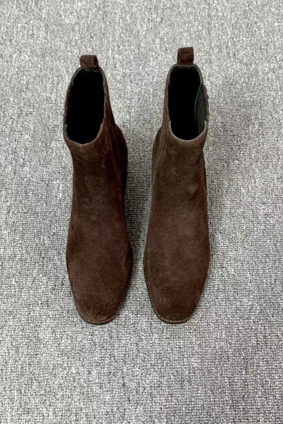 Mid-heel Chunky-heel Retro Square-toe Matte Leather Womens Boots 