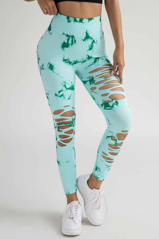 New Style Women's High-Waisted Yoga Leggings With Hollow-Out & Tie-Dye Design CJ US