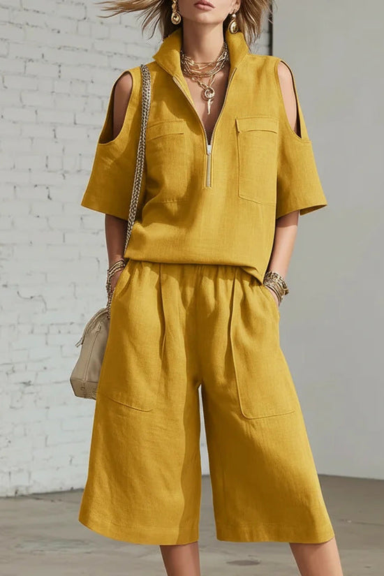 Womens Short-Sleeve Shirt And Shorts Loose Pants Two-Piece Set 