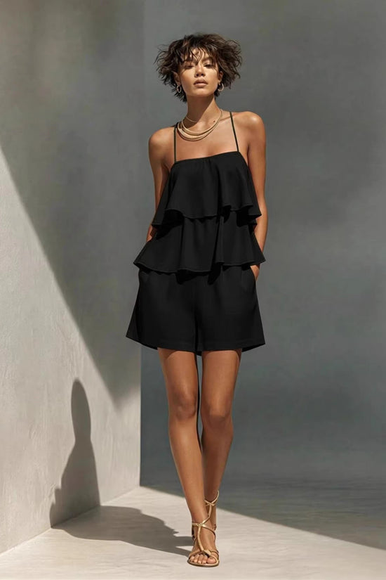 Multi-layer Ruffle Loose Camisole And Shorts Set 