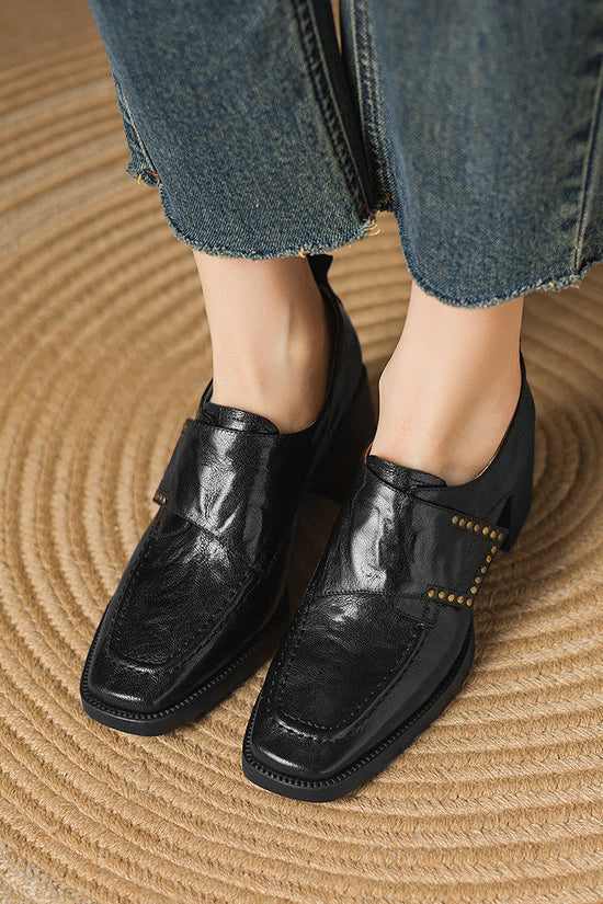 New Springautumn Square-toe Chunky-heel Deep-vamp Pumps In British Style 
